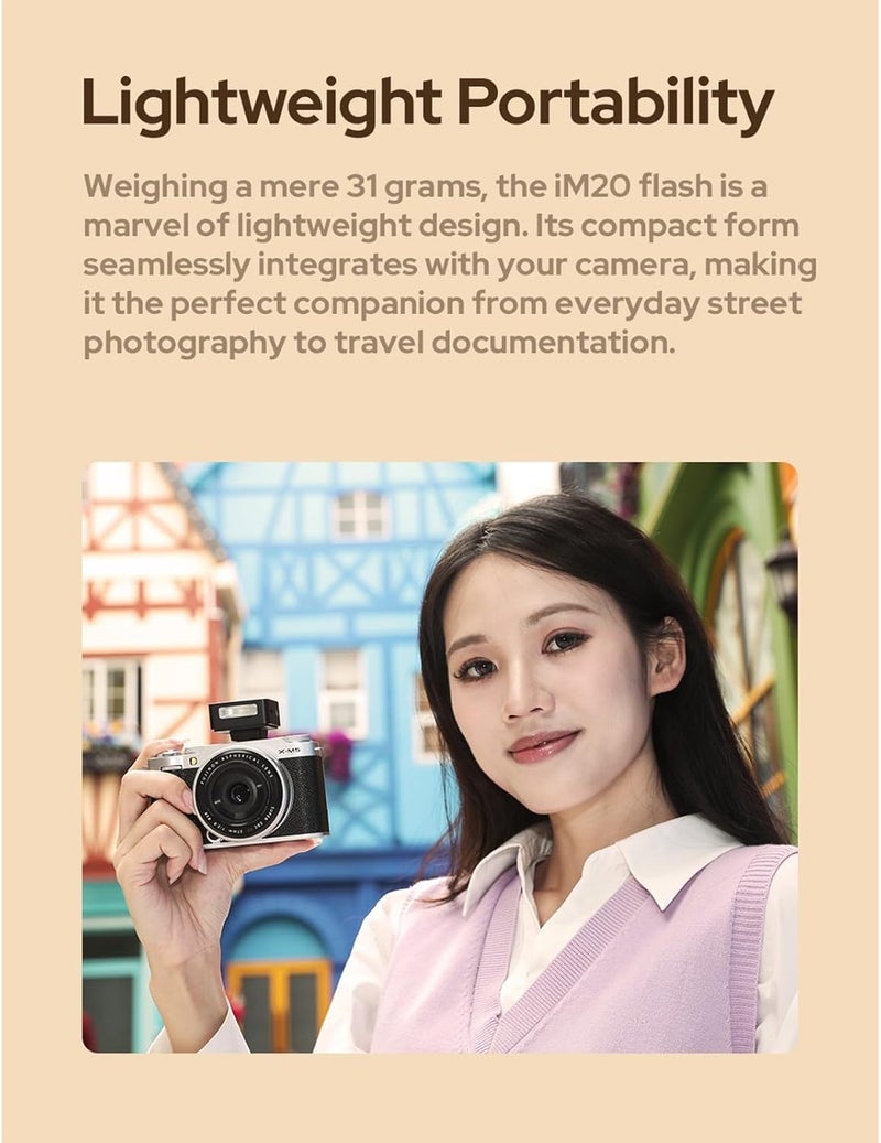 Eachshot GODOX iM20 Mini Flash for Camera w/Built-in Battery, Conpact & Portable GN10/470 mAh USB-C Charging & Universal Hot Shoe Compatible with Sony zve10,zv1,a7iii/Ricoh gr3,gr3x/Fujifilm f1, NOT for ZV-1F - Image 5